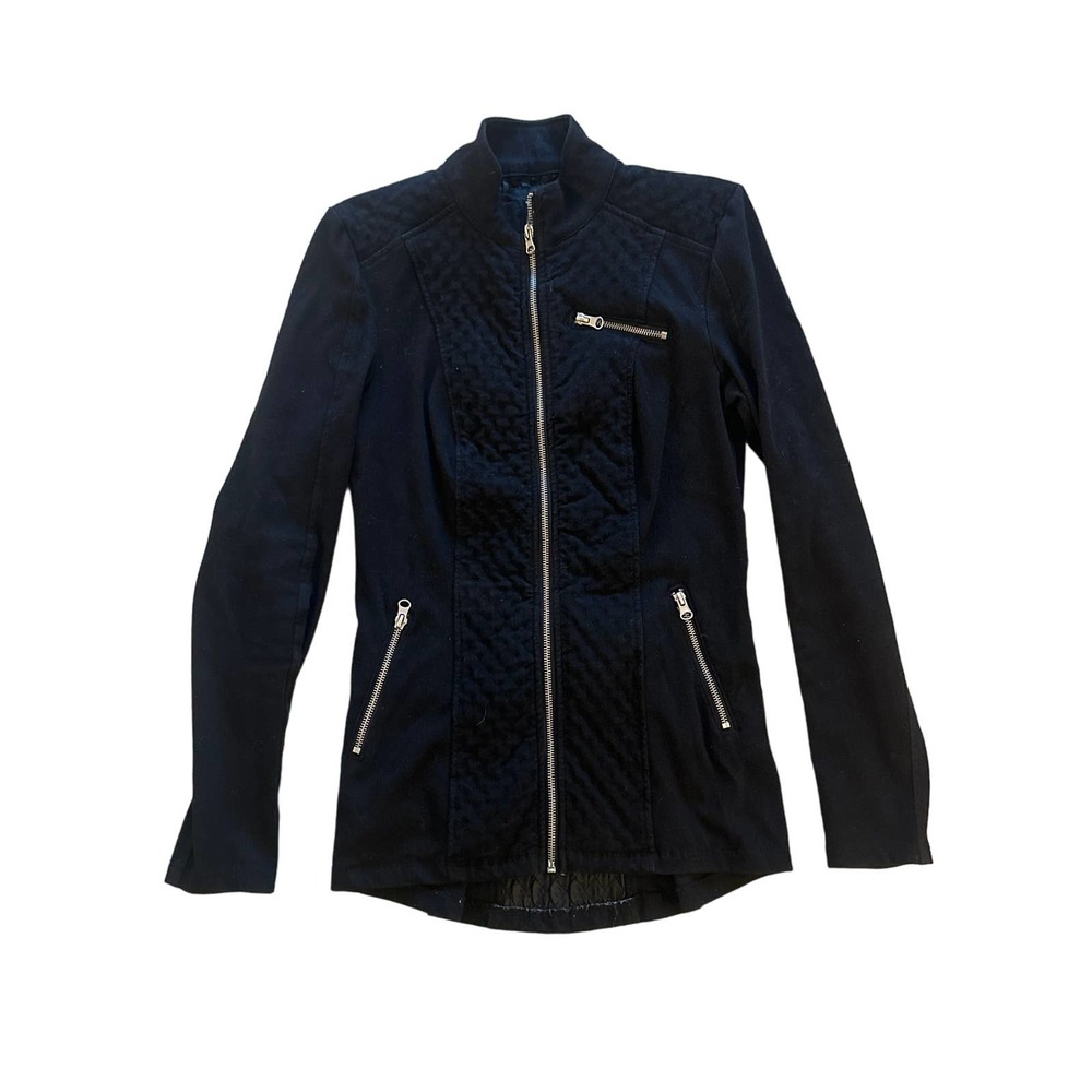 Women XS Liverpool Nereus Black Rinse Zip Jacket Coat Quilted Panel Denim Jean